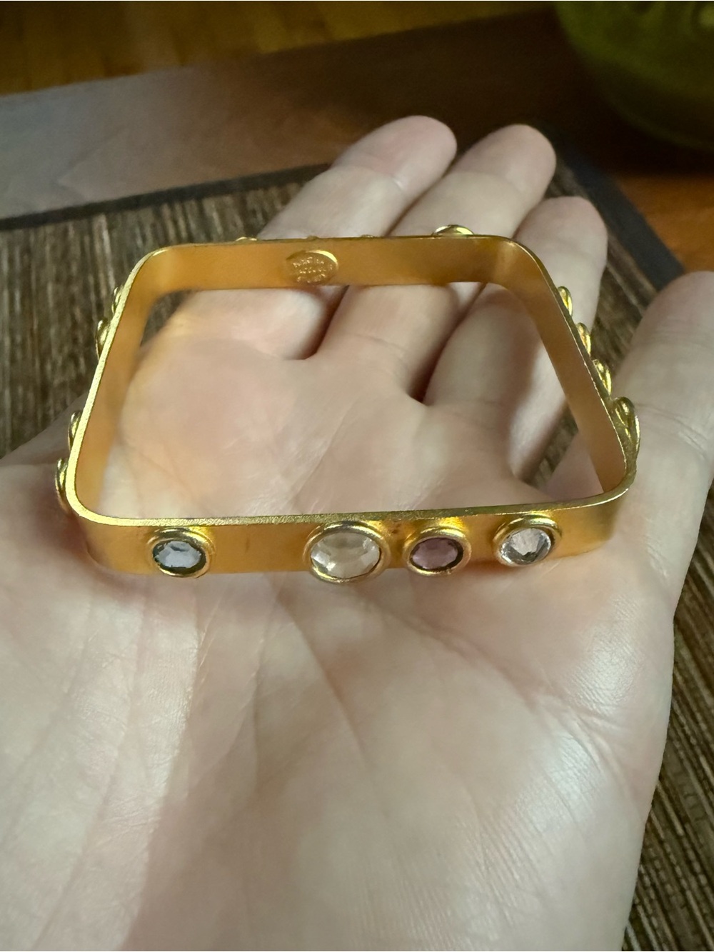 Martha Sturdy Bangle Rhinestone Bracelet Matte Gold Plated Modernist Designer